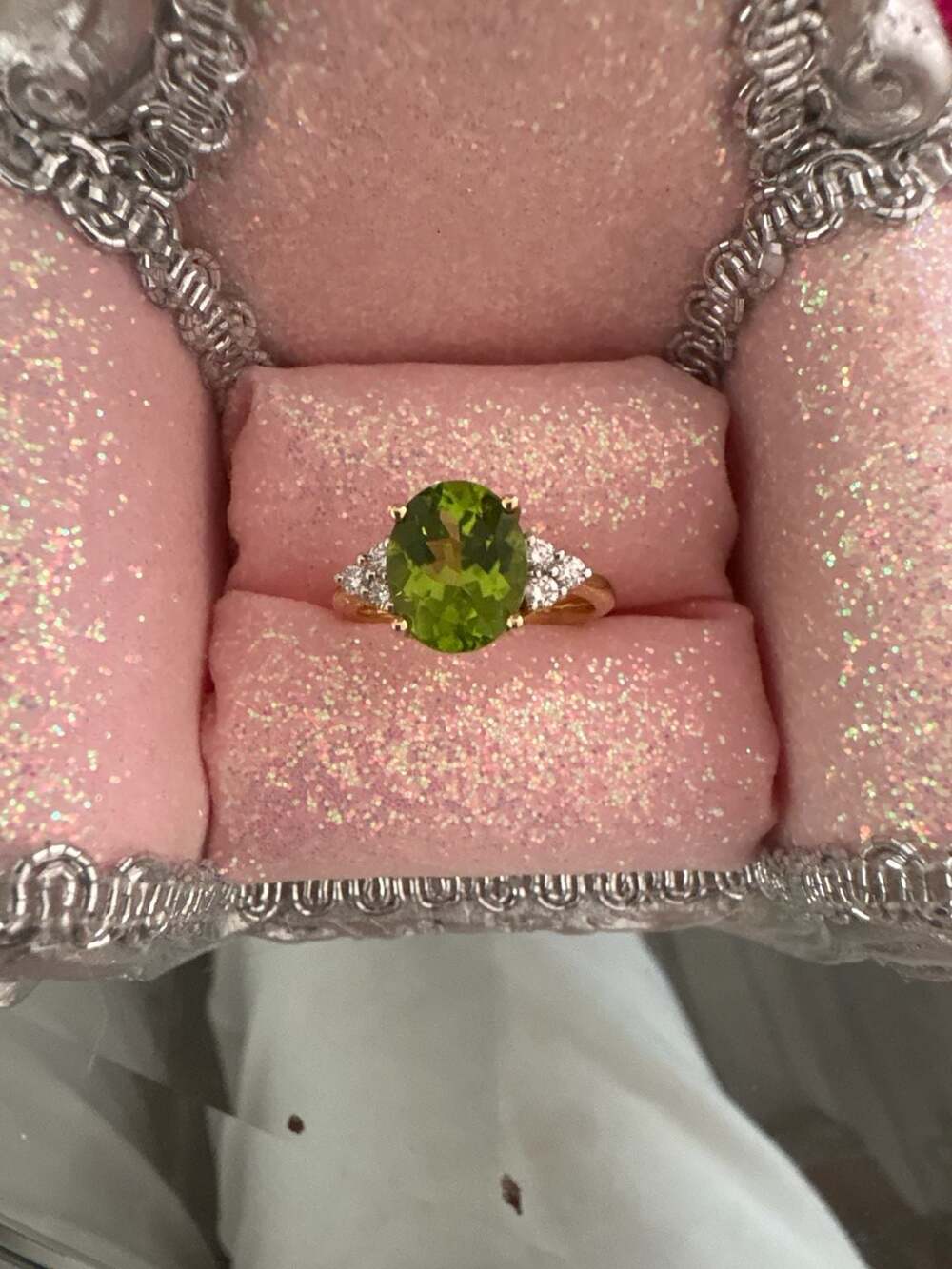 14K Yellow Gold Oval Peridot and Diamond Accent Ring